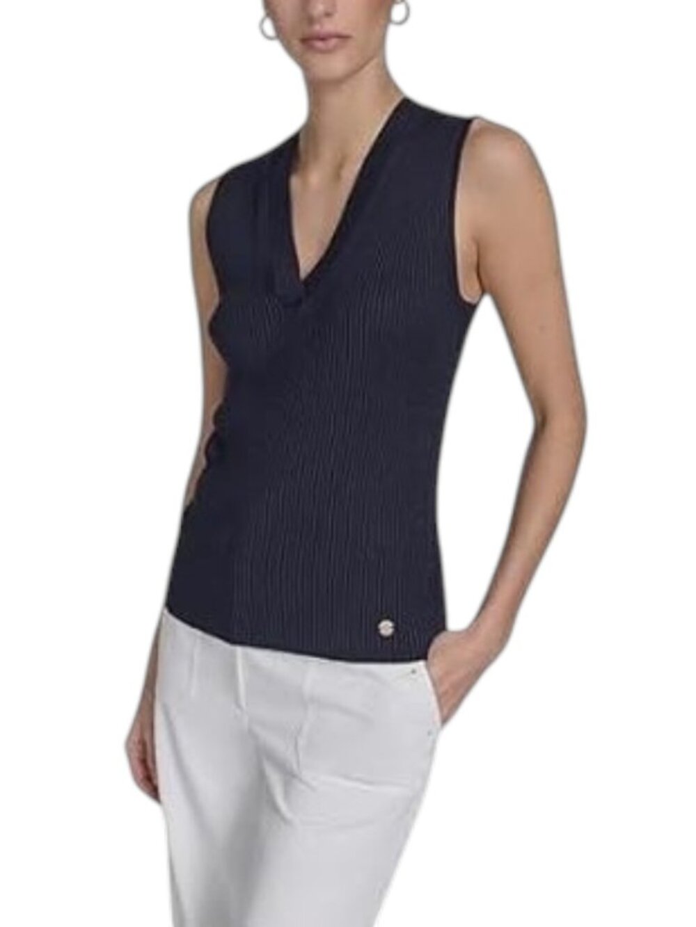 Tommy Hilfiger Women's Size XL V-Neck Ribbed Knit Slim Fit Navy Vest NEW